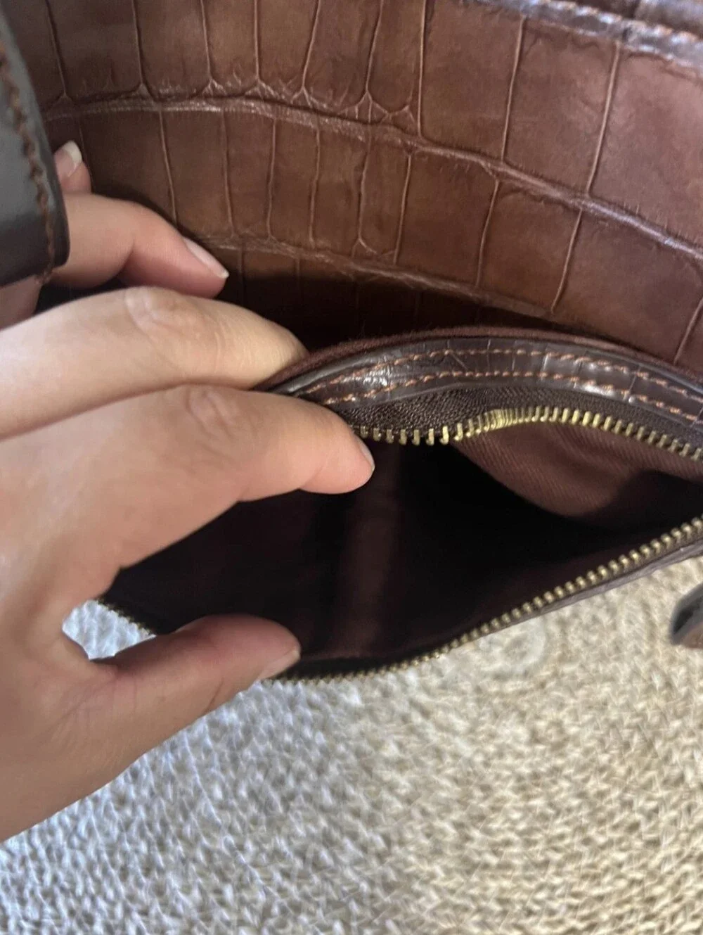 Relic Patchwork Brown Bag - Crocodile Skin Effect Women's Handbag. Vintage Y2K" - Picture 7 of 10